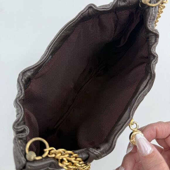 Ande Vintage Dark Brown Leather Shoulder Bag Gold Hardware Classic Designer - Picture 10 of 12